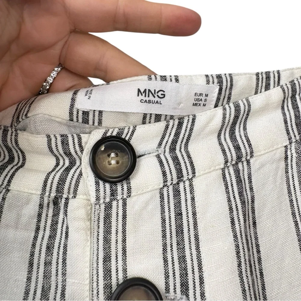 Mango‎ MNG Off-White & Black Linen Striped Cropped Parallel Trousers Pants Small